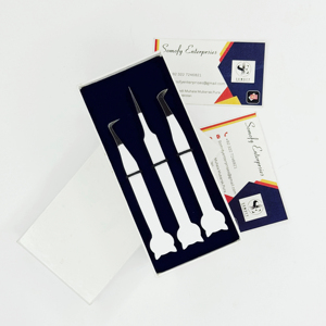 Pinzas de pestañas de acero inoxidable con empuñadura de diseño de gato de Color blanco con logotipo personalizado, pinzas de pestañas de 45 75 90 grados con punta de fibra - Product Image 2