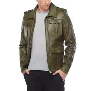 Diseño personalizado 100% Material de cuero Mangas completas Ropa de calle Chaquetas de cuero para hombres Seis bolsillos delanteros Chaqueta de cuero transpirable - Product Image 2