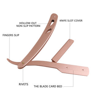 Soporte de hoja de afeitar para hombre, mango de acero inoxidable, borde recto, soporte de maquinilla de afeitar plegable - Product Image 3