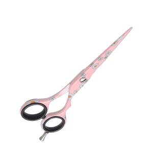 Tijeras de peluquero recubiertas de papel de flores, manijas antideslizantes, tijeras de peluquería de peluquero de acero inoxidable con anillo de goma - Product Image 1