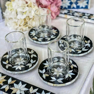 Posavasos de madera hecho a mano ecológico con mango de nácar, juego de posavasos multifuncional decorativo de seis platos - Product Image 3