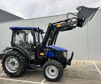 Tracteur LOVOL M704 TB-3 d'occasion avec cabine 4x4 |   Tracteur agricole diesel 65 CV avec chargeur frontal à attache rapide Euro à vendre.
