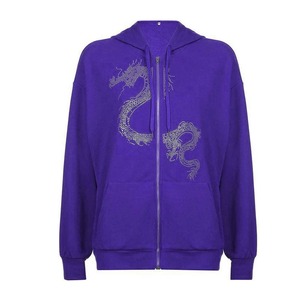 Sudaderas con capucha para mujer, 100% algodón, con cremallera completa, diseño tie-dye, detalles de pedrería, estampado digital, precio al por mayor - Product Image 3