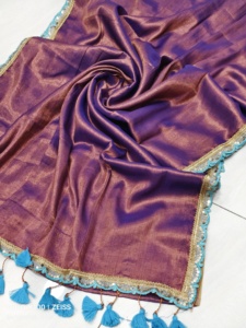 Sari Ligero de Algodón Tejido para Niñas, Ecológico, de Secado Rápido, con Encaje Completo, Liso Teñido, Versátil, Calidad Garantizada - Product Image 6