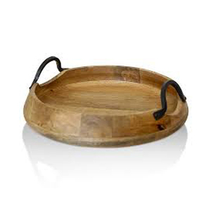 Bandeja de servicio redonda de madera con marco de Metal, con asas, con impresión personalizada, venta al por mayor, con mango - Product Image 5