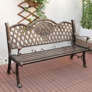 Banc de jardin en métal forgé avec style antique en fonte et en bois idéal pour les allées de jardin et les coins de cour - Product Image 6