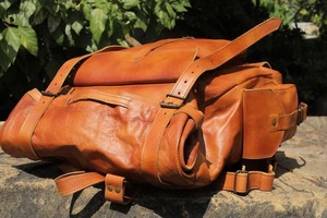 CLC hecho a mano grande Vintage marrón cuero genuino moda Unisex deporte Trekking Duffle mochila de viaje logotipo personalizado durante la noche - Product Image 4