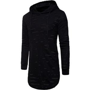 Sudadera con capucha alargada de diamantes de imitación personalizada, parche bordado para hombre, ropa de calle de felpa francesa, sudaderas con capucha rasgadas desgastadas Vintage - Product Image 3