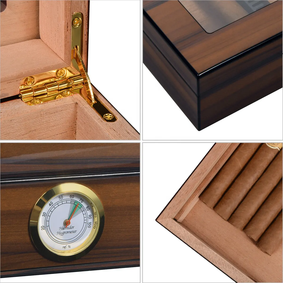 Factory Wholesale Customized Logo Wooden Storage Cigar Boxes Glass Top Cigar Humidor