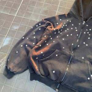 เสื้อฮู้ดผู้ชายวินเทจซักกรดใส่ได้ทุกเพศเสื้อมีฮู้ดแนวสตรีทปักลายพลอยเทียมและหมุดสำหรับฤดูหนาว - Product Image 4