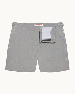 Shorts de bain sur mesure en seersucker pour hommes, shorts de plage classiques à rayures |   Shorts de bain sur mesure en seersucker pour hommes, rayures classiques, plage - Product Image 4