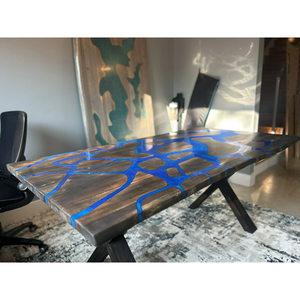 Table à manger rectangulaire moderne en résine époxy artisanale de luxe pour salon, plateau en bois d'acacia, imperméable, anniversaire de mariage, anniversaire - Product Image 4