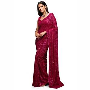 Trendmalls Saree à paillettes en georgette lourde pour femmes avec chemisier non cousu (K951-Pink) prix de gros de vêtements indiens et pakistanais - Product Image 1