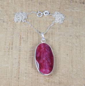 Handmade Ruby Pendant Necklace 925 Sterling <b>Silver</b> Dainty <b>Choker</b> Elegant Gemstone Jewelry Gift For Women - Product Image 2