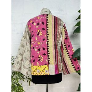 Vintage <b>Kantha</b> Stitch Dori <b>Jacket</b> One-of-a-Kind Handstitched Reversible Short Coat Boho Chic Fashion with Sequins Fur for Spring - Product Image 3