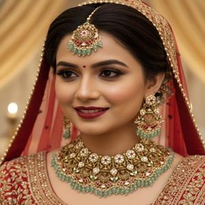 Conjunto de Collar y Aretes de Alta Calidad con Piedras y Perlas Chapadas en Oro de Diseño, Colección de Joyería para Bodas para Mujer - Product Image 1