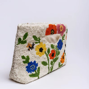 กระเป๋าถือทำมือ MS Handicraft รุ่น Ms-wc-001 ประดับลูกปัดแก้วหลากสี พร้อมหูหิ้ว กระเป๋าถือลำลอง งานฝีมืออินเดีย กระเป๋าทรงบาแกตต์ - Product Image 1