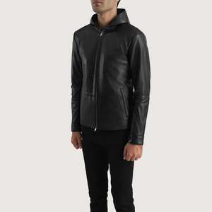 Veste en cuir d'agneau véritable Andy en noir mat avec capuche, fermeture éclair réversible, style décontracté pour la saison d'automne, taille XS - Product Image 2