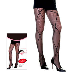 Collants imprimés géométriques et à motif filet, transparents et opaques # 9415-2 Tailles XL, longueur sans couture jusqu'au cuisse - Product Image 1