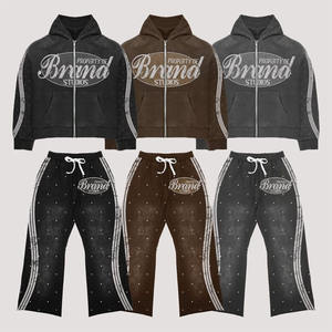 Men's Customized Acid Wash <b>Hoodie</b> Rhinestone Sweatpants Set Solid Winter Hooded Online Wholesale Top Selling Printed <b>Hoodie</b> - Product Image 1
