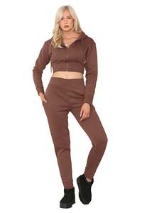 Survêtement polaire sportif Ultra à la mode pour femmes 6XL Crop Hoodie Jogger Set Casual pour les entraînements de gymnastique Relaxant Solid Pattern Washed - Product Image 6