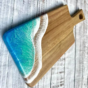 Plateau de service rectangulaire en résine époxy d'époque de fenêtre Planche à découper Bois d'acacia Charcuterie Pain Hacher Trancher Planche à fromage FWE - Product Image 2