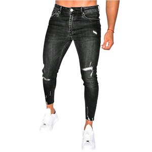 <b>Mens</b> Dark Charcoal Pencil Pants Jeans <b>Stretch</b> Denim Slim Fit Casual Light Distressed Washed Breathable Mid Waist Everyday - Product Image 1