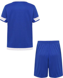 Ensemble de maillots de football personnalisés à transfert thermique, respirant, séchage rapide, anti-UV, uniforme de football d'équipe, short bleu, col en V, vêtements de sport d'entraînement - Product Image 2