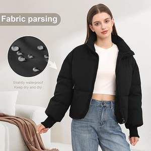 Chaqueta acolchada de invierno personalizada de alta calidad para mujer con mangas largas, abrigo cálido de burbujas, relleno de lona elegante de longitud corta para mujer - Product Image 4
