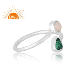 Tendance vente 925 argent sterling naturel éthiopien opale et malachite bague en pierres précieuses fabricant de bijoux personnalisés - Product Image 4