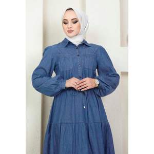 Robe Hijab en jean avec détails de poches Bleu clair - Product Image 2