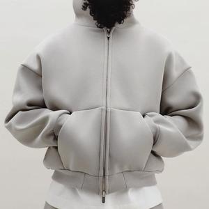 Luxe uni 600gsm blanc épais coton épais 100% mélange français éponge à capuche recadrée Double fermeture éclair personnalisé fermeture éclair sweats à capuche - Product Image 1