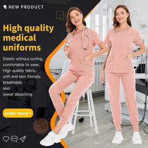 Fashionable <b>Plus</b> <b>Size</b> Blue Antibacterial Nurse <b>Scrubs</b> High Spandex Custom Soft 100% Cotton Twill Unisex Needle Hospital - Product Image 4