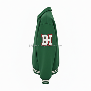 Veste universitaire en laine de luxe 420 GSM Tissu doux au toucher de qualité supérieure Couleur verte Logo de broderie en chenille personnalisé Vestes universitaires pour femmes - Product Image 3