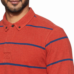 Latest Design Polo Shirt For Men's Turn Down Collar Cotton Made Red Color And Black Lined Pullover Golf Polo Shirt - Product Image 3