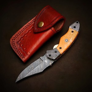 Cuchillo de bolsillo plegable de acero de Damasco personalizado hecho a mano a bajo precio con mango de hueso, cuchillos plegables de bolsillo para exteriores, nuevo plegable para acampar - Product Image 3