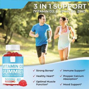OEM Suplemen Makanan Organik <span class=keywords><strong>5000</strong></span> <span class=keywords><strong>IU</strong></span> <span class=keywords><strong>Vitamin</strong></span> <span class=keywords><strong>D3</strong></span> Gummies untuk Tulang Kuat Sehat Dukungan Jantung Mood - Product Image 3