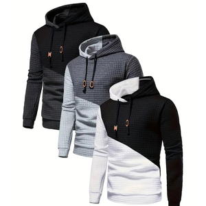 เสื้อฮู้ดบล็อกสี 3 ชิ้น สำหรับผู้ชาย - เสื้อผ้าลำลองสไตล์สตรีท ผ้าฝ้ายถัก 100% น้ำหนัก 360 กรัม ทรงปกติ มีกระเป๋า เหมาะสำหรับฤดูหนาว - Product Image 2