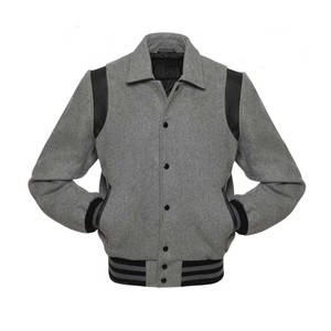 Veste universitaire à manches en cuir gris, veste de baseball faite à la main, veste bombardier Letterman pour hommes - Product Image 1