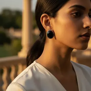 Boucles d'oreilles pendantes en argent 925 pour femmes, plaquées or rose, avec pierre précieuse noire, perle et diamant, pour mariage, fête, chrétien - Product Image 1