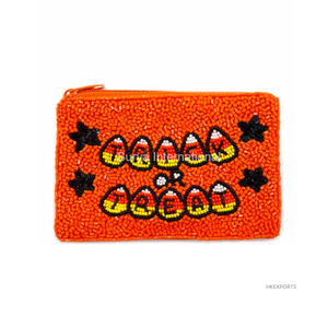 Monedero con cuentas de Halloween, diseño de dulces, cierre de cremallera, accesorio de moda para mujer, color naranja - Product Image 1