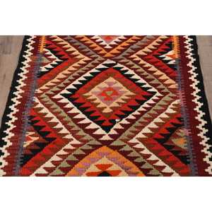 Vintage Turkish <b>Runner</b> Rug 3x12.7 ft Kilim <b>Red</b> Wool Patchwork Rug with Latex Backing Eco-Friendly - Product Image 3