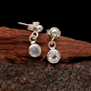 Boucles d'oreilles faites à la main en argent Sterling massif 925 pierre de lune arc-en-ciel coupe ronde boucle d'oreille cadeau d'anniversaire cadeau de mariage pour la mariée - Product Image 2