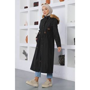 Manteau trench long pour femme, style vintage, avec détails lacés, fermeture éclair, double boutonnage, boutons en fourrure, imprimé vintage, automne/hiver - Product Image 6