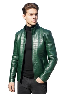 Veste en cuir de vachette plaqué crocodile à la mode pour hommes, vêtements décontractés d'extérieur pour l'hiver - Product Image 2