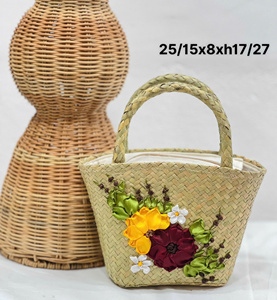 Verano nueva colección delicada moda tejida a mano juncia hierba bolsos doble decoración Floral asas/correas patrones hechos a mano - Product Image 6