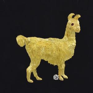 Broche de llama de diamante de oro amarillo de rubí de 18 quilates con forma redonda broche de diamante blanco para joyería de moda Unisex - Product Image 2