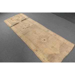 Turkish Rug, 3.7x10.5 ft Runner Rug, <b>Brown</b> Abstract <b>Wool</b> Vintage Rug - Product Image 2