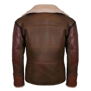 Nouvelle veste aviateur en cuir marron pour homme avec poche avant élégante, style vintage, col en fourrure, ceinture à la taille - Product Image 2