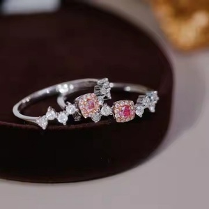 สายเพชรโมอีสเดิม925เงินพร้อมแหวนฮาโลของแท้สีชมพูประดับดินด้วยหินสีชมพูพร้อมแหวนเพชรชุดปู - Product Image 4